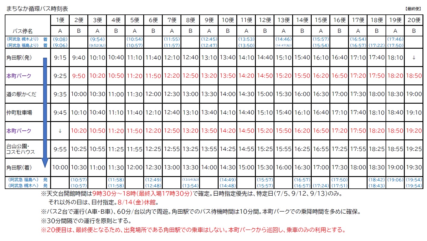 まちなか便時刻表