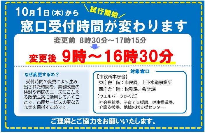 窓口受付時間が変わります
